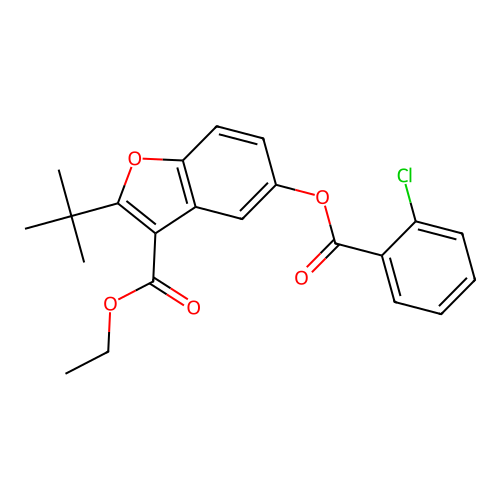 2-(Tert-butyl)-3-(ethoxycarbonyl)benzo[b]furan-5-yl 2-chlorobenzoate structure