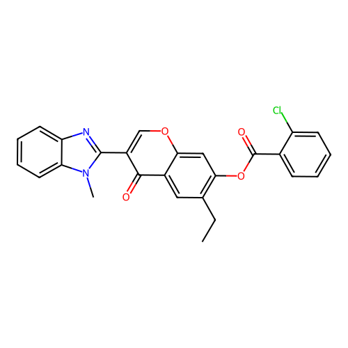 6-Ethyl-3-(1-methylbenzimidazol-2-yl)-4-oxochromen-7-yl 2-chlorobenzoate structure