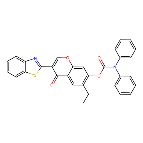3-(1,3-benzothiazol-2-yl)-6-ethyl-4-oxo-4H-chromen-7-yl diphenylcarbamate structure