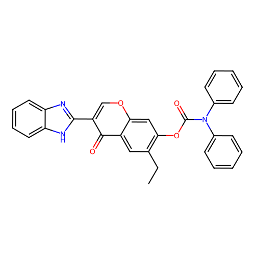 3-(1H-benzimidazol-2-yl)-6-ethyl-4-oxo-4H-chromen-7-yl diphenylcarbamate structure