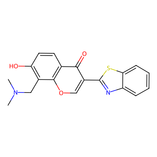 3-(1,3-benzothiazol-2-yl)-8-[(dimethylamino)methyl]-7-hydroxy-4H-chromen-4-one structure