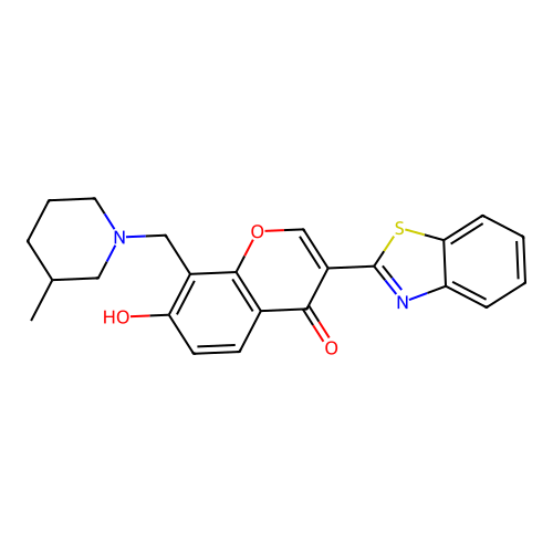 3-(1,3-benzothiazol-2-yl)-7-hydroxy-8-[(3-methylpiperidin-1-yl)methyl]-4H-chromen-4-one structure