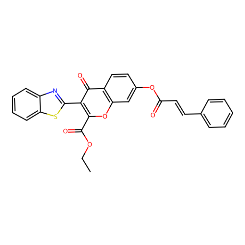 (E)-ethyl 3-(benzo[d]thiazol-2-yl)-7-(cinnamoyloxy)-4-oxo-4H-chromene-2-carboxylate structure