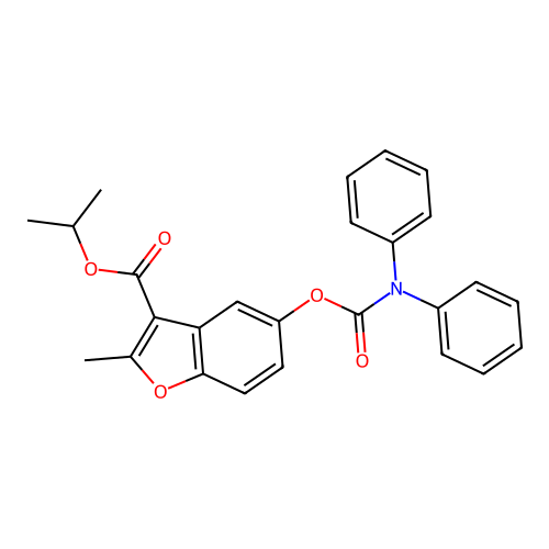 methylethyl 5-(N,N-diphenylcarbamoyloxy)-2-methylbenzo[b]furan-3-carboxylate structure