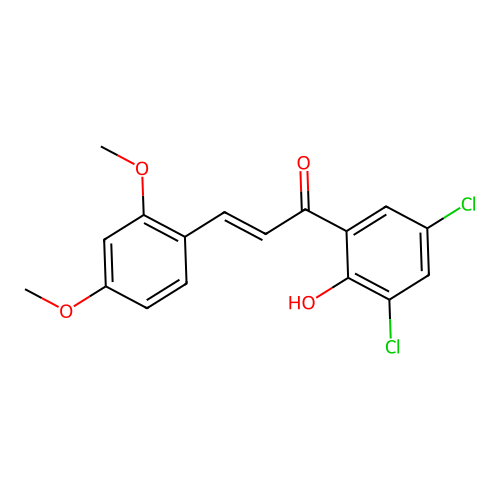 (2E)-1-(3,5-dichloro-2-hydroxyphenyl)-3-(2,4-dimethoxyphenyl)prop-2-en-1-one structure