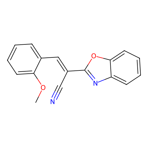 (2E)-2-(1,3-benzoxazol-2-yl)-3-(2-methoxyphenyl)prop-2-enenitrile structure
