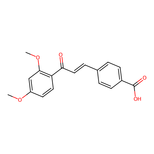(E)-4-(3-(2,4-dimethoxyphenyl)-3-oxoprop-1-en-1-yl)benzoic acid structure