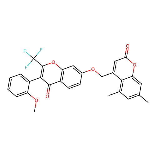 4-(((3-(2-methoxyphenyl)-4-oxo-2-(trifluoromethyl)-4H-chromen-7-yl)oxy)methyl)-5,7-dimethyl-2H-chromen-2-one structure