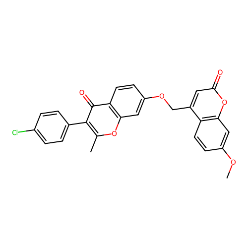 3-(4-chlorophenyl)-7-[(7-methoxy-2-oxo-chromen-4-yl)methoxy]-2-methyl-chromen-4-one structure