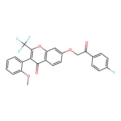 7-[2-(4-fluorophenyl)-2-oxo-ethoxy]-3-(2-methoxyphenyl)-2-(trifluoromethyl)chromen-4-one structure