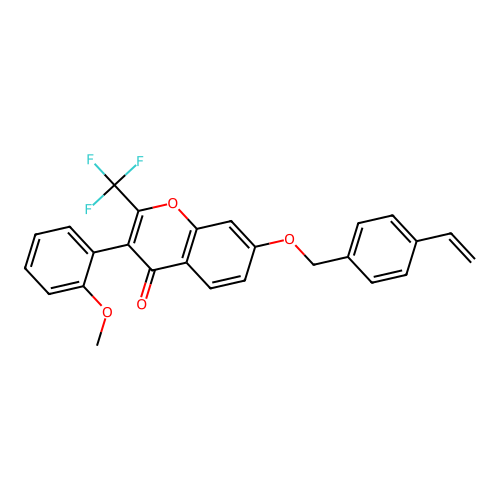 7-[(4-ethenylphenyl)methoxy]-3-(2-methoxyphenyl)-2-(trifluoromethyl)chromen-4-one structure