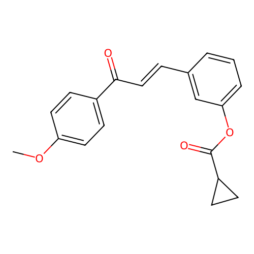 3-[(1E)-3-(4-methoxyphenyl)-3-oxoprop-1-en-1-yl]phenyl cyclopropanecarboxylate structure