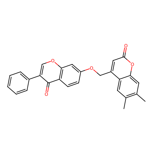 6,7-dimethyl-4-{[(4-oxo-3-phenyl-4H-chromen-7-yl)oxy]methyl}-2H-chromen-2-one structure