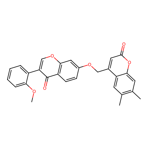 4-({[3-(2-methoxyphenyl)-4-oxo-4H-chromen-7-yl]oxy}methyl)-6,7-dimethyl-2H-chromen-2-one structure
