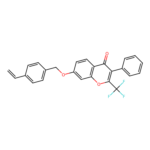 3-Phenyl-2-(trifluoromethyl)-7-[(4-vinylphenyl)methoxy]chromen-4-one structure