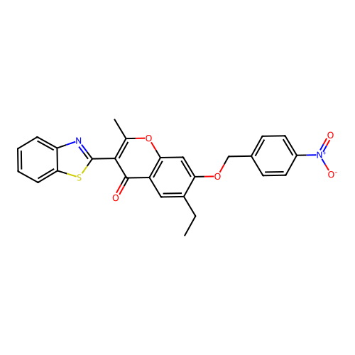 3-Benzothiazol-2-yl-6-ethyl-2-methyl-7-[(4-nitrophenyl)methoxy]chromen-4-one structure