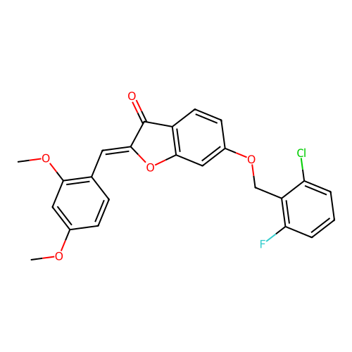 (Z)-6-((2-chloro-6-fluorobenzyl)oxy)-2-(2,4-dimethoxybenzylidene)benzofuran-3(2H)-one structure