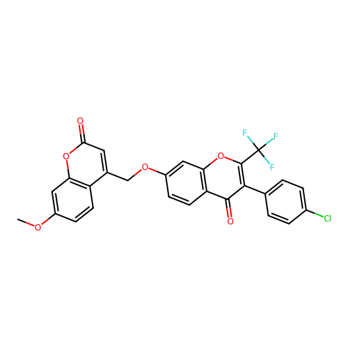 3-(4-chlorophenyl)-7-[(7-methoxy-2-oxo-chromen-4-yl)methoxy]-2-(trifluoromethyl)chromen-4-one structure