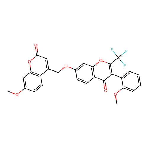 7-methoxy-4-({[3-(2-methoxyphenyl)-4-oxo-2-(trifluoromethyl)-4H-chromen-7-yl]oxy}methyl)-2H-chromen-2-one structure