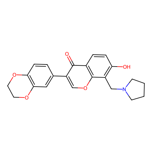 3-(2,3-dihydrobenzo[b][1,4]dioxin-6-yl)-7-hydroxy-8-(pyrrolidin-1-ylmethyl)-4H-chromen-4-one structure