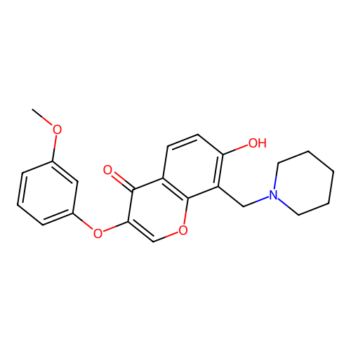 7-hydroxy-3-(3-methoxyphenoxy)-8-(piperidin-1-ylmethyl)-4H-chromen-4-one structure