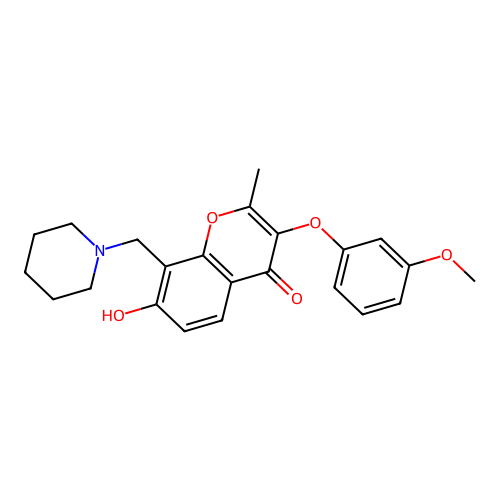 7-hydroxy-3-(3-methoxyphenoxy)-2-methyl-8-(piperidin-1-ylmethyl)-4H-chromen-4-one structure