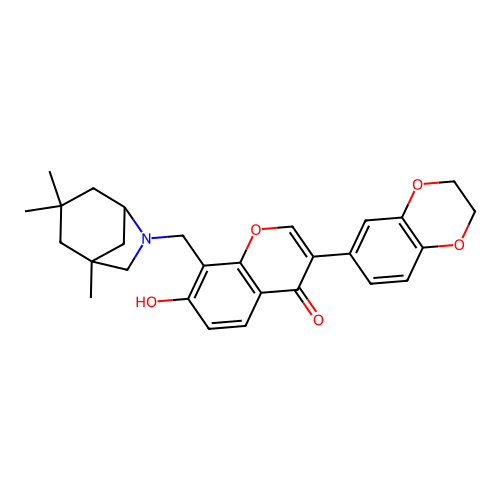 3-(2,3-dihydrobenzo[b][1,4]dioxin-6-yl)-7-hydroxy-8-((1,3,3-trimethyl-6-azabicyclo[3.2.1]octan-6-yl)methyl)-4H-chromen-4-one structure