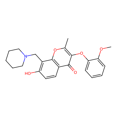 7-hydroxy-3-(2-methoxyphenoxy)-2-methyl-8-(piperidin-1-ylmethyl)-4H-chromen-4-one structure