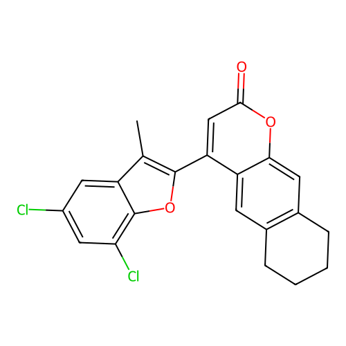 4-(5,7-dichloro-3-methyl-1-benzofuran-2-yl)-6,7,8,9-tetrahydro-2H-benzo[g]chromen-2-one structure