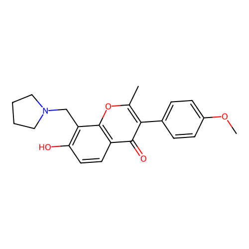7-hydroxy-3-(4-methoxyphenyl)-2-methyl-8-(pyrrolidin-1-ylmethyl)-4H-chromen-4-one structure