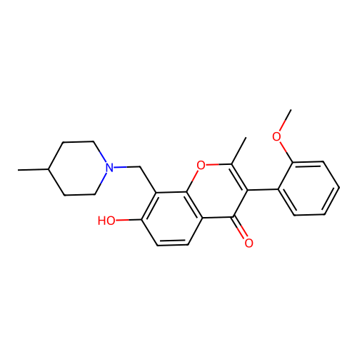 7-hydroxy-3-(2-methoxyphenyl)-2-methyl-8-((4-methylpiperidin-1-yl)methyl)-4H-chromen-4-one structure