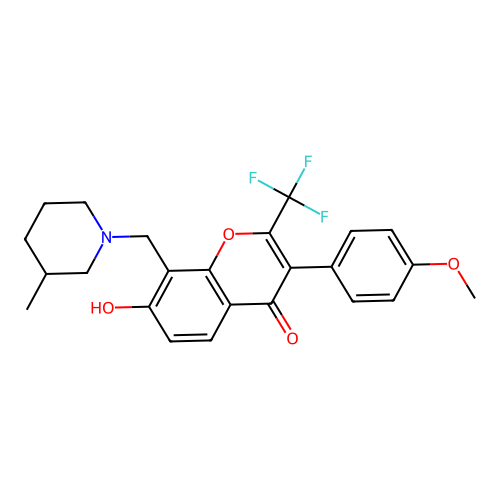 7-hydroxy-3-(4-methoxyphenyl)-8-((3-methylpiperidin-1-yl)methyl)-2-(trifluoromethyl)-4H-chromen-4-one structure