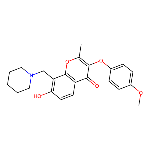 7-hydroxy-3-(4-methoxyphenoxy)-2-methyl-8-(piperidin-1-ylmethyl)-4H-chromen-4-one structure