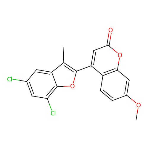 4-(5,7-Dichloro-3-methylbenzo[d]furan-2-yl)-7-methoxychromen-2-one structure