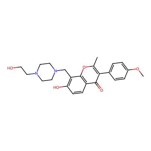7-hydroxy-8-((4-(2-hydroxyethyl)piperazin-1-yl)methyl)-3-(4-methoxyphenyl)-2-methyl-4H-chromen-4-one structure