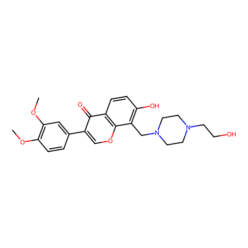 3-(3,4-dimethoxyphenyl)-7-hydroxy-8-((4-(2-hydroxyethyl)piperazin-1-yl)methyl)-4H-chromen-4-one structure