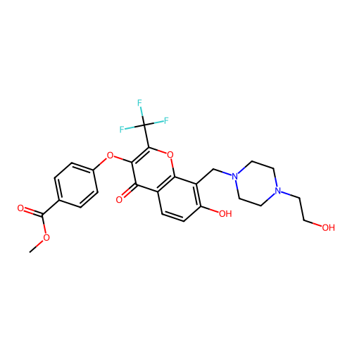 methyl 4-((7-hydroxy-8-((4-(2-hydroxyethyl)piperazin-1-yl)methyl)-4-oxo-2-(trifluoromethyl)-4H-chromen-3-yl)oxy)benzoate structure