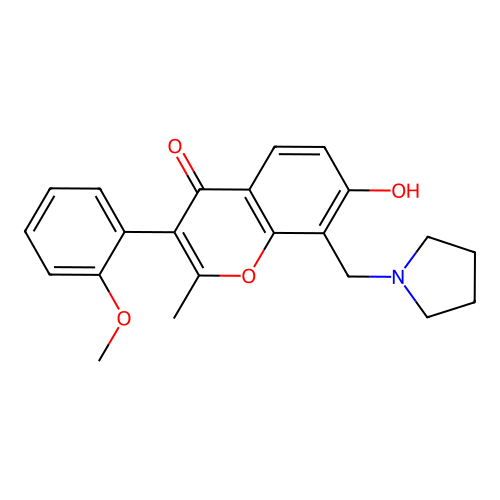 7-hydroxy-3-(2-methoxyphenyl)-2-methyl-8-(pyrrolidin-1-ylmethyl)-4H-chromen-4-one structure