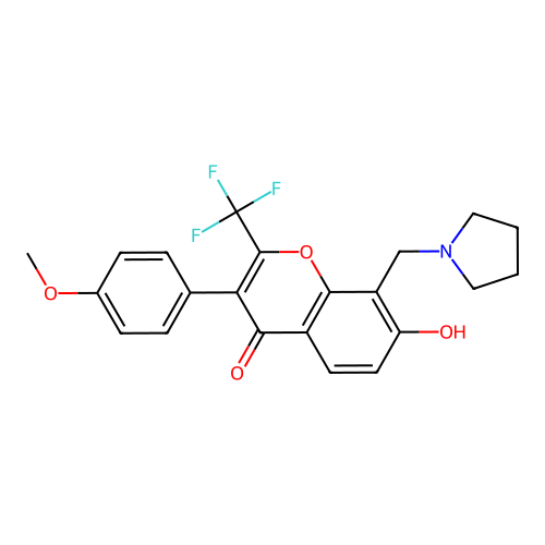 7-hydroxy-3-(4-methoxyphenyl)-8-(pyrrolidin-1-ylmethyl)-2-(trifluoromethyl)-4H-chromen-4-one structure