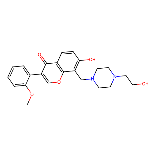 7-hydroxy-8-((4-(2-hydroxyethyl)piperazin-1-yl)methyl)-3-(2-methoxyphenyl)-4H-chromen-4-one structure