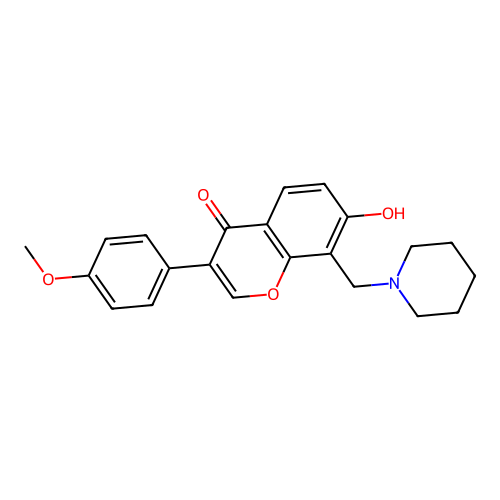 7-hydroxy-3-(4-methoxyphenyl)-8-(piperidin-1-ylmethyl)-4H-chromen-4-one structure