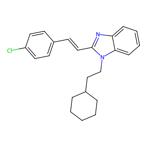 2-[(E)-2-(4-chlorophenyl)ethenyl]-1-(2-cyclohexylethyl)-1H-benzimidazole structure