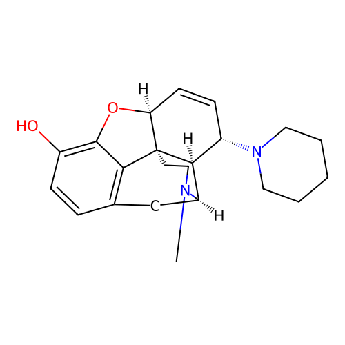 Morphinan-3-ol, 6,7-didehydro-4,5-alpha-epoxy-17-methyl-8-beta-piperidino- structure