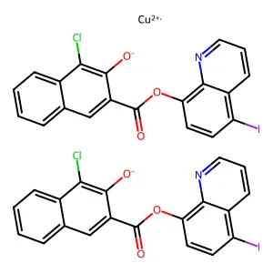 8-Quinolinol, 5-iodo-4'-chloro-3'-hydroxy-2'-naphthoate, copper (II) chelate structure