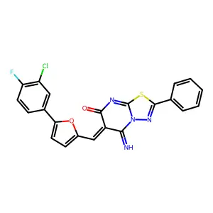 (6Z)-6-{[5-(3-chloro-4-fluorophenyl)furan-2-yl]methylidene}-5-imino-2-phenyl-5,6-dihydro-7H-[1,3,4]thiadiazolo[3,2-a]pyrimidin-7-one structure