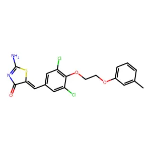 (5Z)-2-amino-5-[[3,5-dichloro-4-[2-(3-methylphenoxy)ethoxy]phenyl]methylidene]-1,3-thiazol-4-one structure