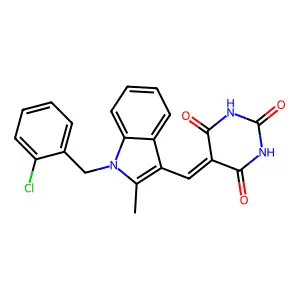 5-[[1-[(2-chlorophenyl)methyl]-2-methylindol-3-yl]methylidene]-1,3-diazinane-2,4,6-trione structure