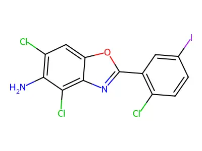 4,6-Dichloro-2-(2-chloro-5-iodophenyl)-1,3-benzoxazol-5-amine structure