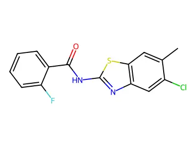 N-(5-chloro-6-methyl-1,3-benzothiazol-2-yl)-2-fluorobenzamide structure
