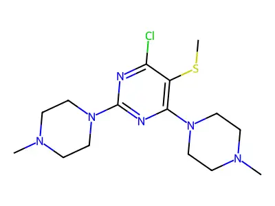 4-Chloro-2,6-bis(4-methylpiperazino)-5-(methylthio)pyrimidine structure